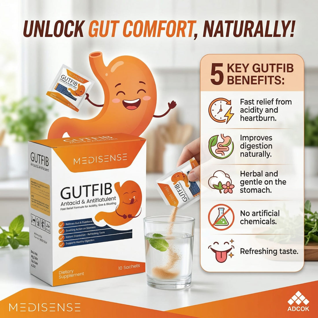 GUTFIB Antacid & Antiflatulent Sachets – Fast Relief for Acidity, Gas & Bloating