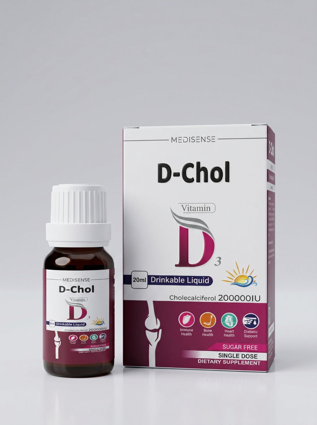 D-Chol Vitamin D3 Drinkable Liquid 200,000 IU – Single Dose Sugar-Free Supplement